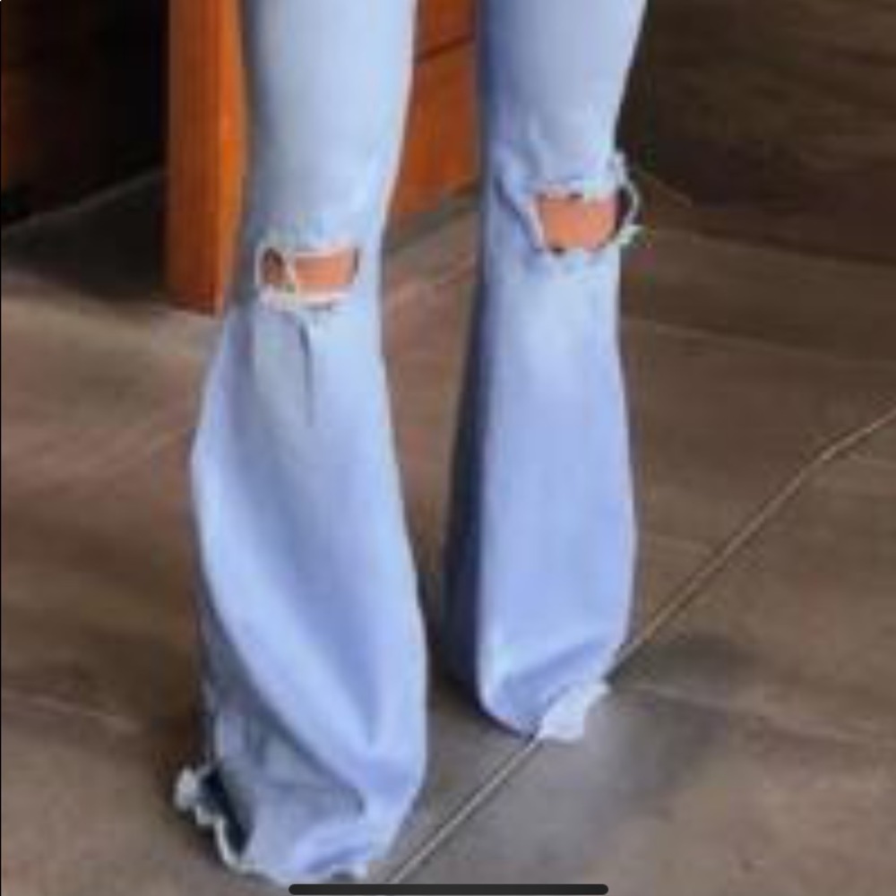 Denim Flared Torn Jeans